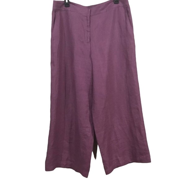 Eileen Fisher Pants - Eileen Fisher Purple 100% Linen Wide Leg Ankle Length Casual Career Pants Large